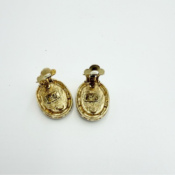 Vintage Louis Rousselet Gold Tone Mother Of Pearl - Rhinestones Clip-On Earrings - Picture 4 of 7